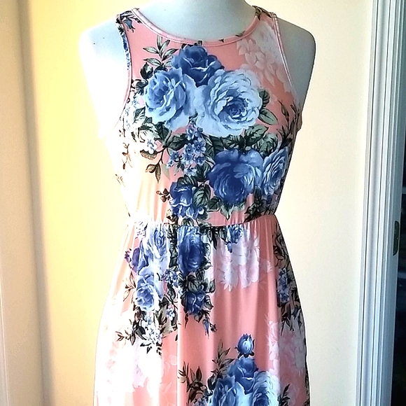 EGS 😘by Éloges Peach Floral Maxi SUMMER Dress in Coral Pink - Picture 8 of 13
